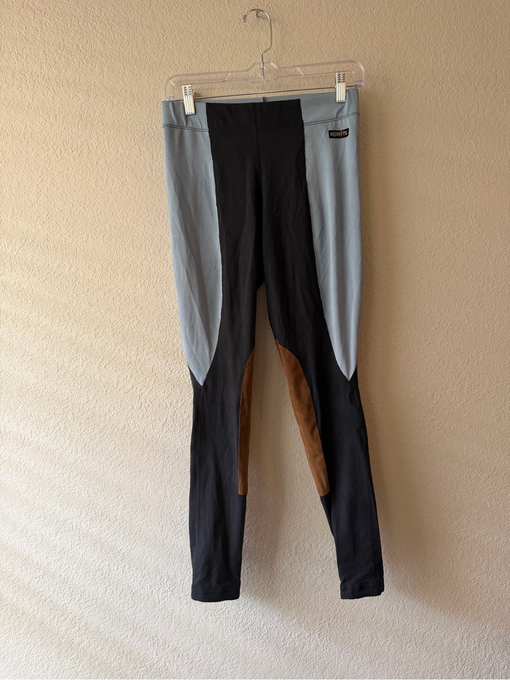 Kerrits Two-Tone Riding Pants in Light Blue, Black & Brown Medium Equestian